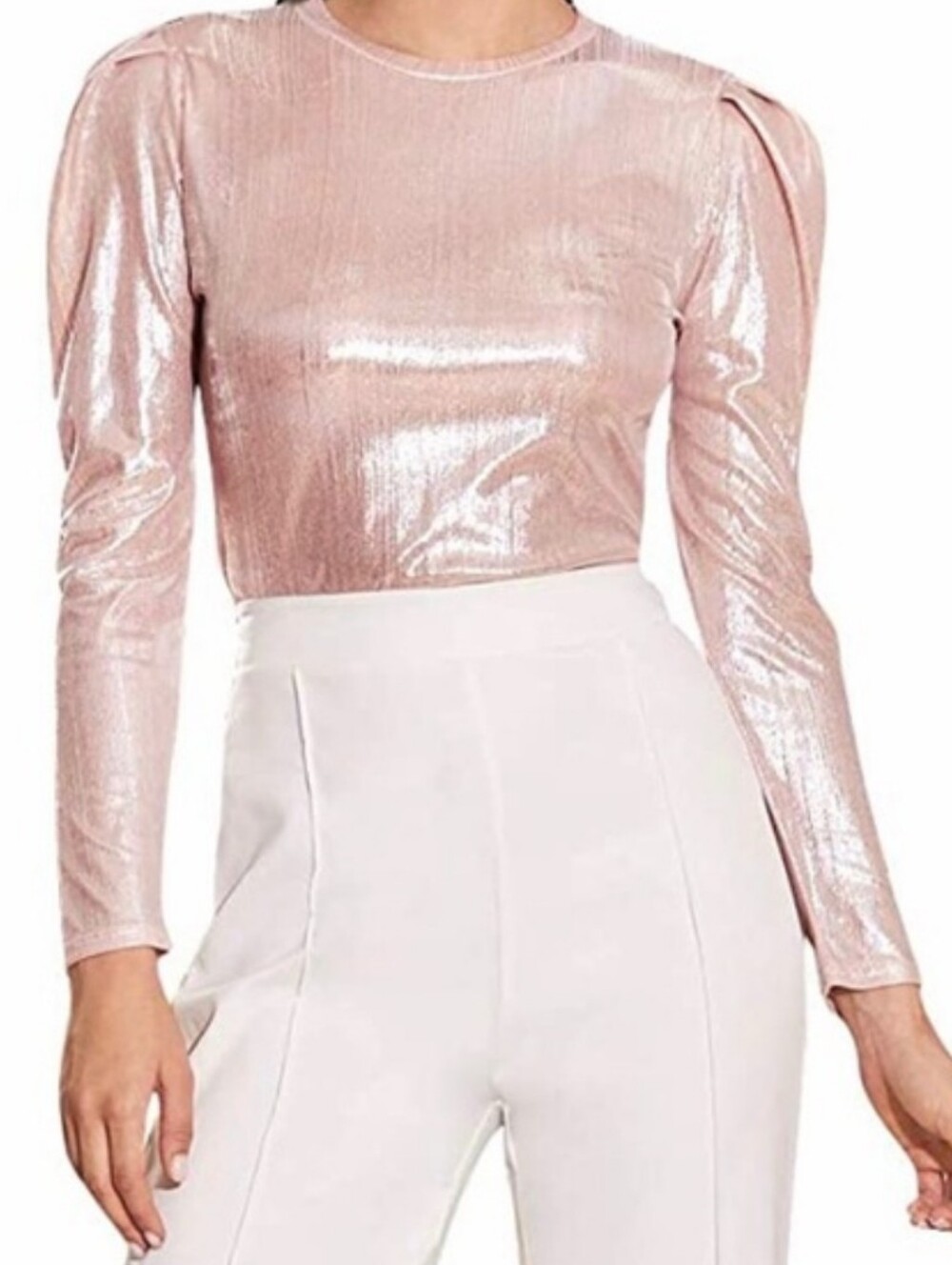 Shein Metallic Pink Puff Long Sleeves Top